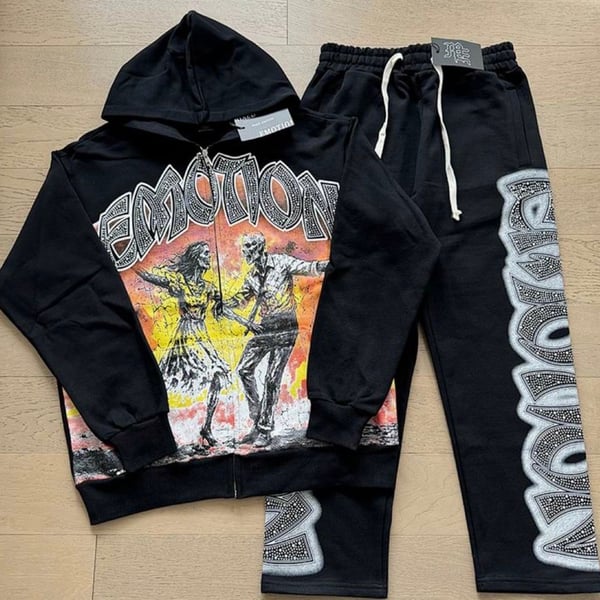 Mixed Emotions Last Dance Rhinestone Full Zip Hoodie and Sweatpants Set