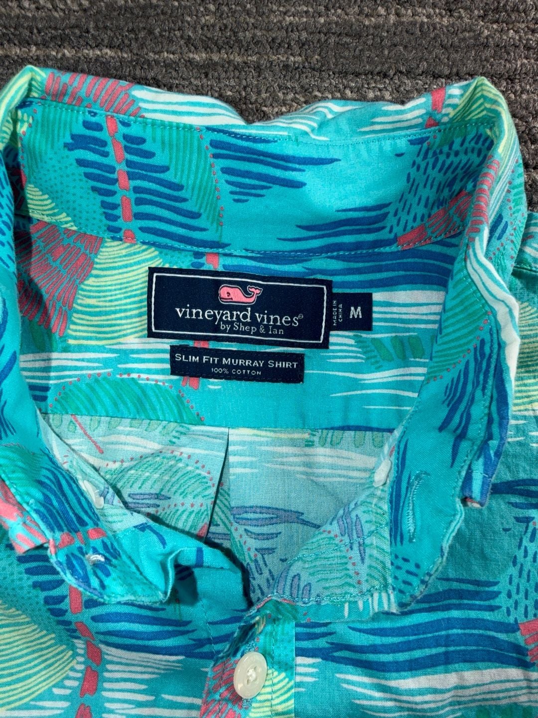 Vineyard Vines Slim Fit Murray Shirt Linear Umbrella Palm Print Short Sleeve Men's Size M 4