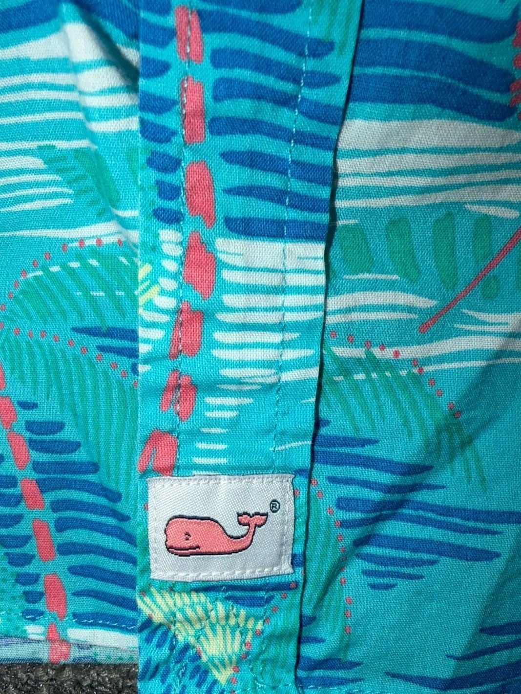 Vineyard Vines Slim Fit Murray Shirt Linear Umbrella Palm Print Short Sleeve Men's Size M 6