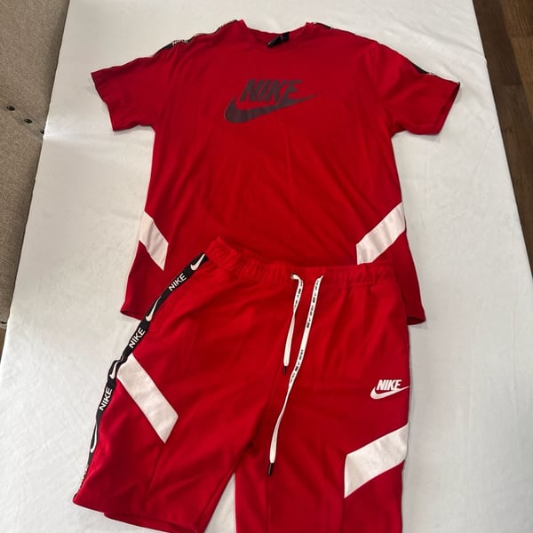 Nike Men's Sportswear T-Shirt and Shorts Matching Set Red/White