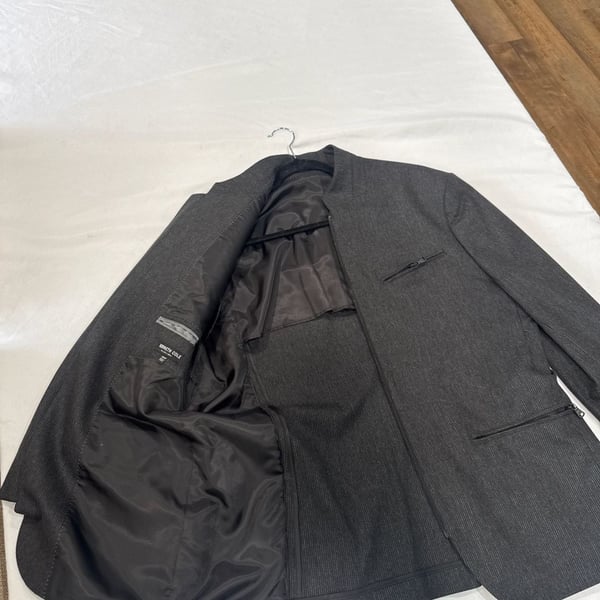 Kenneth Cole Black Label Gray Pinstripe Mandarin Collar Zip-Up Blazer Jacket