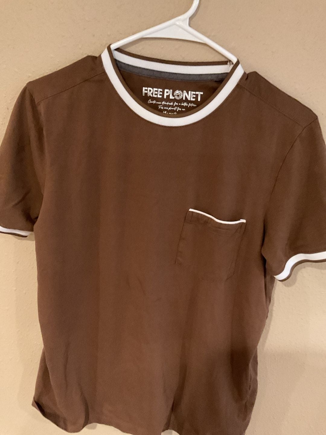Free Planet Brown Ringer Pocket T-Shirt with White Contrast Trim 2
