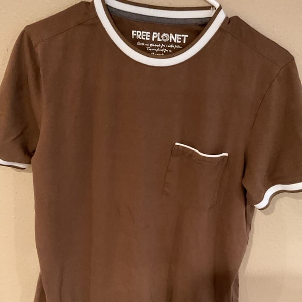 Free Planet Brown Ringer Pocket T-Shirt with White Contrast Trim