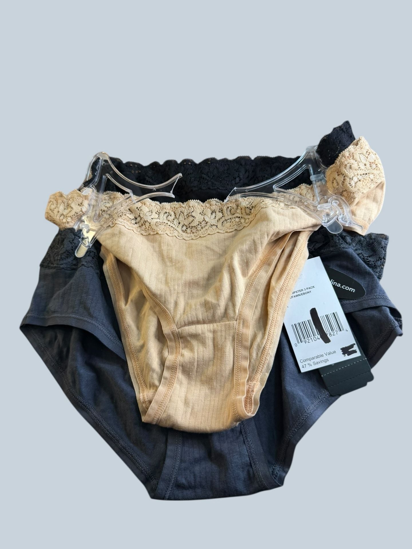 Felina Modal Hipster Panties Lace Trim 3-Pack Black/Fawn/Ebony Size Small 1