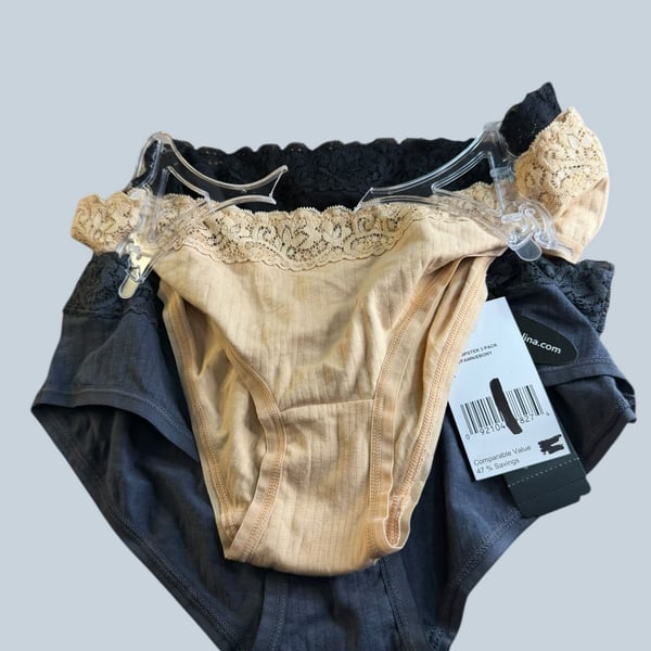Felina Modal Hipster Panties Lace Trim 3-Pack Black/Fawn/Ebony Size Small