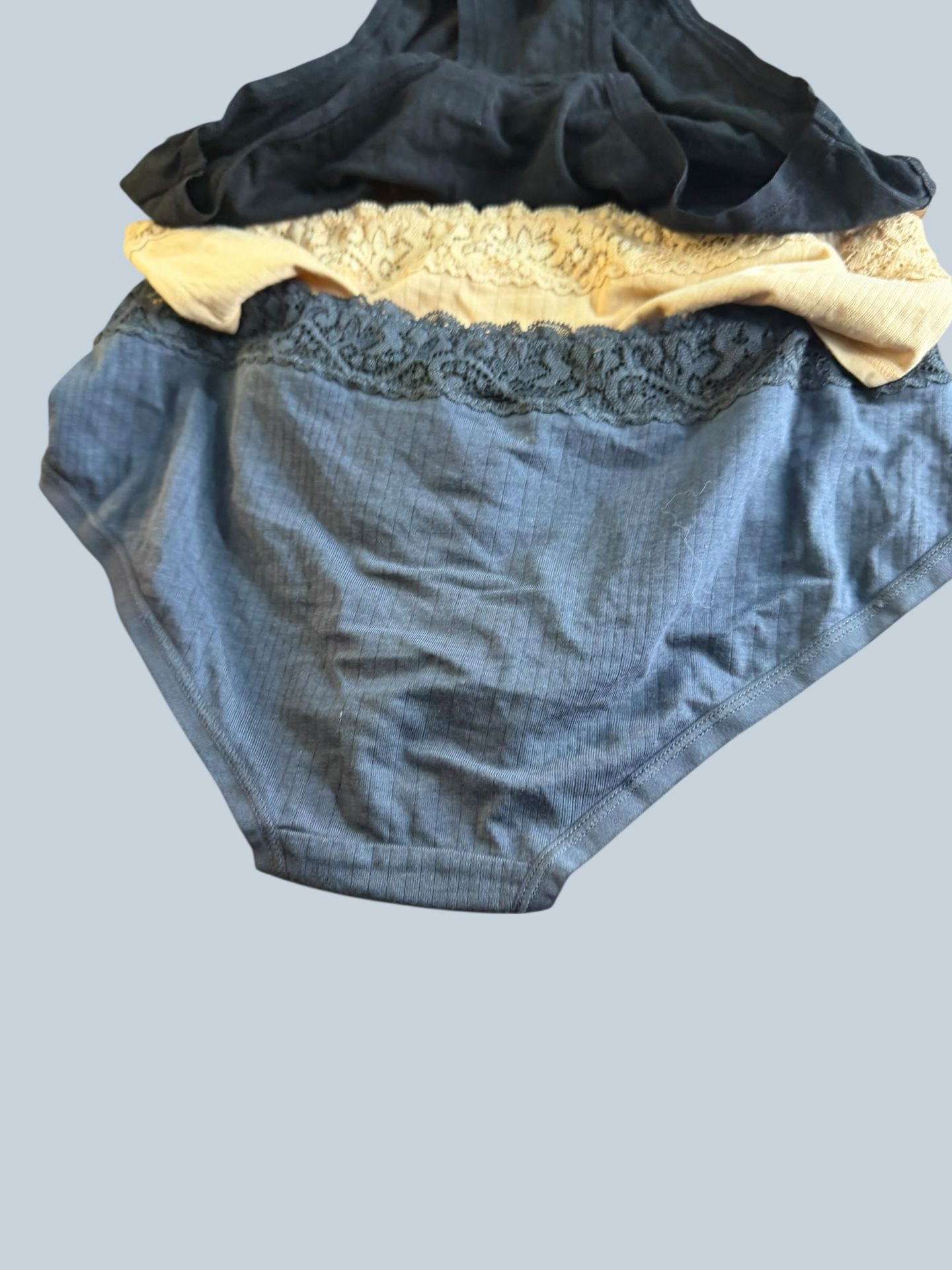 Felina Modal Hipster Panties Lace Trim 3-Pack Black/Fawn/Ebony Size Small 9