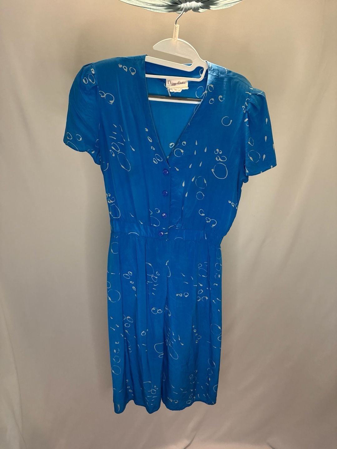 Vintage Maggy London 100% Silk Blue Short Sleeve V-Neck Midi Dress 2