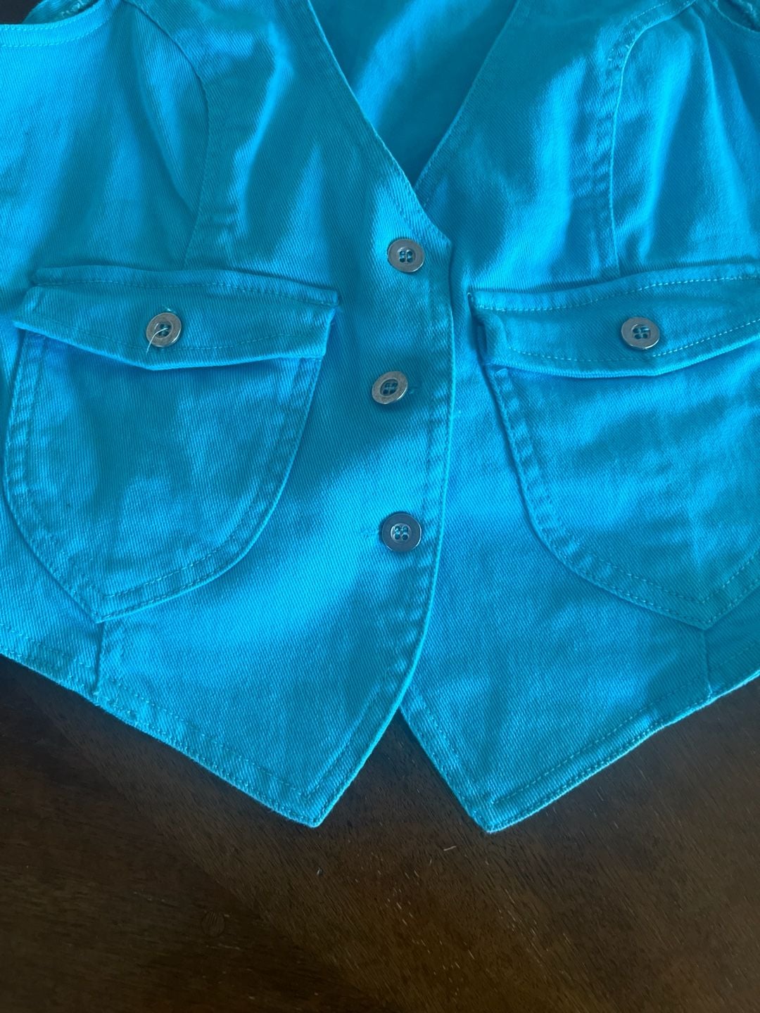 Supré Vintage Turquoise Blue Denim Cropped Vest Waistcoat 6