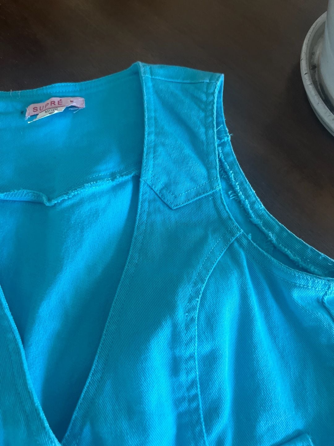 Supré Vintage Turquoise Blue Denim Cropped Vest Waistcoat 7