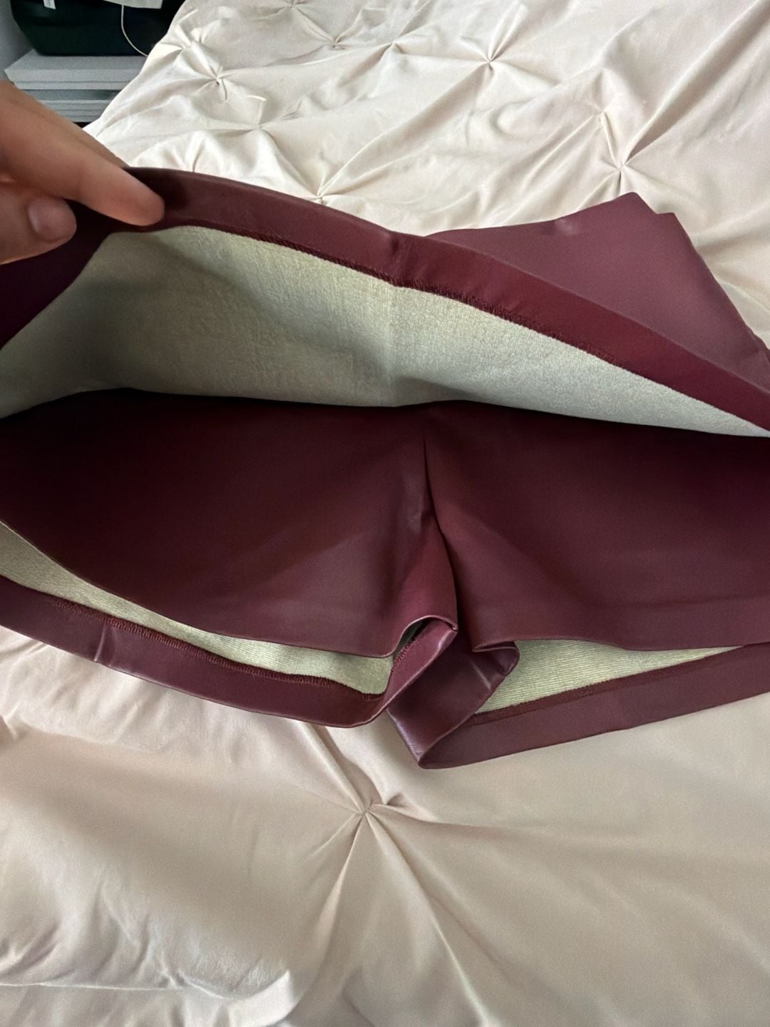 Shop Priceless Faux Leather Wrap Skort in Burgundy 3