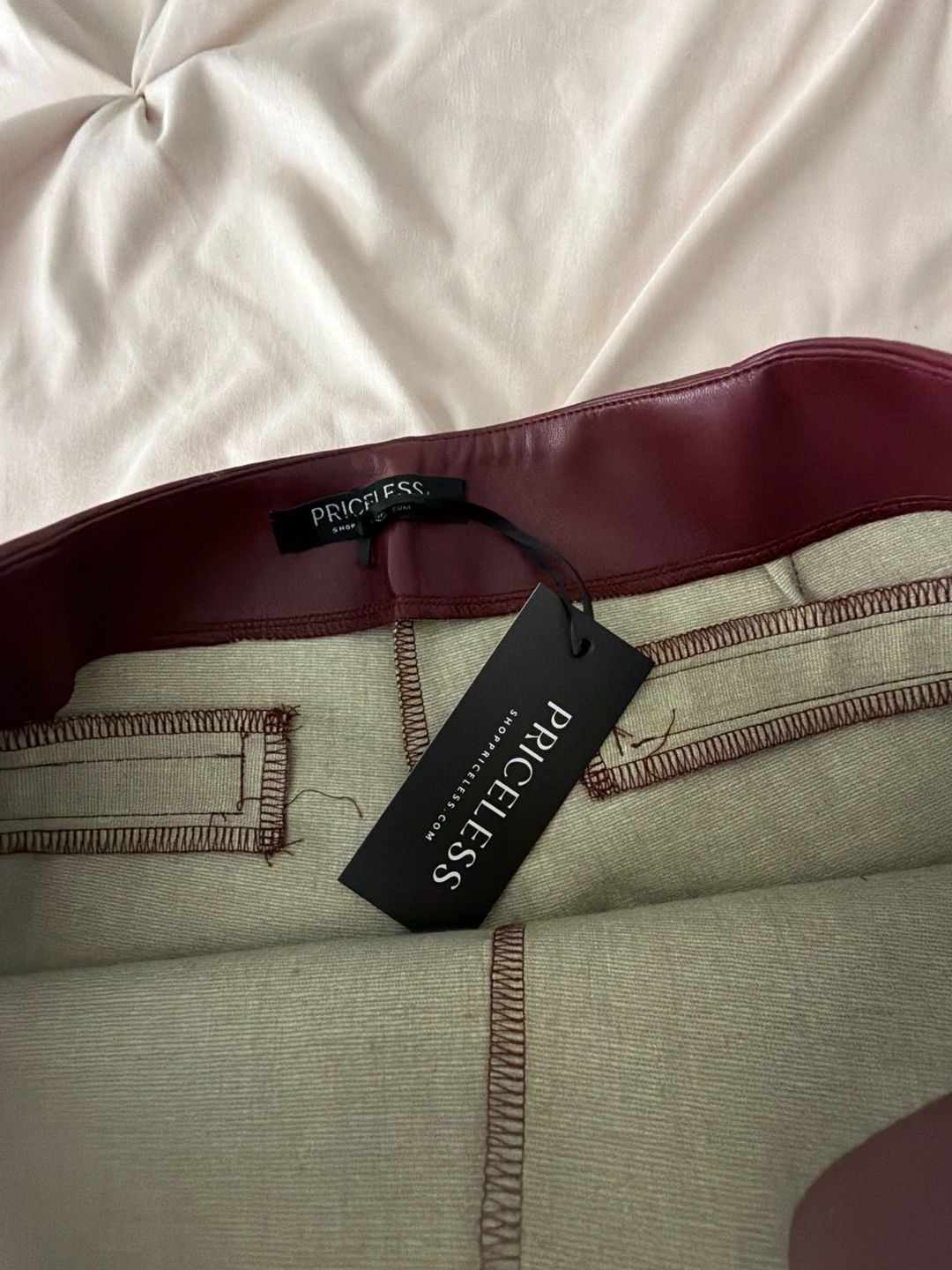 Shop Priceless Faux Leather Wrap Skort in Burgundy 8