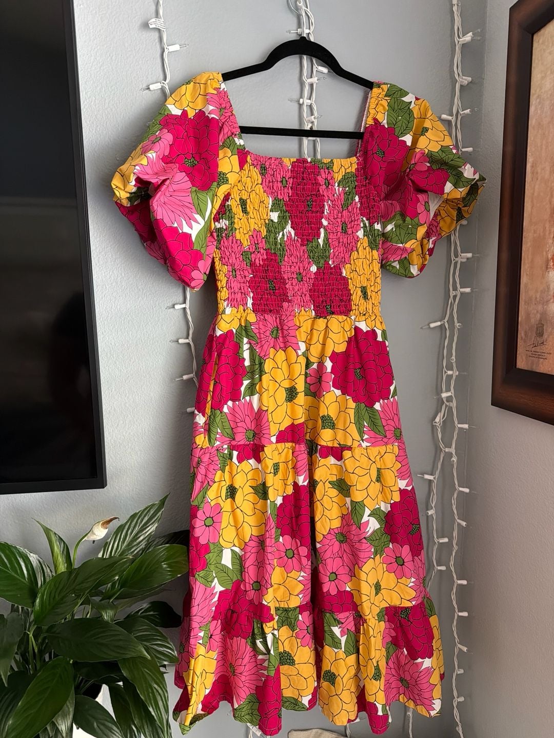 Baltic Born Kalena Floral Smocked Midi Dress in Fuchsia/Yellow 8
