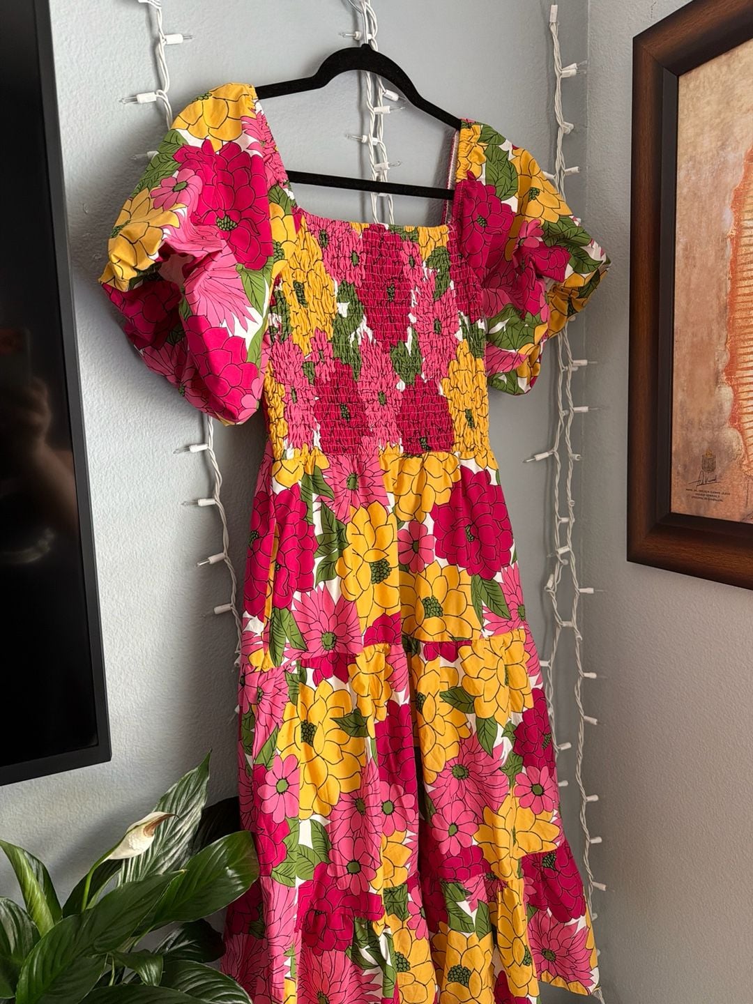 Baltic Born Kalena Floral Smocked Midi Dress in Fuchsia/Yellow 9