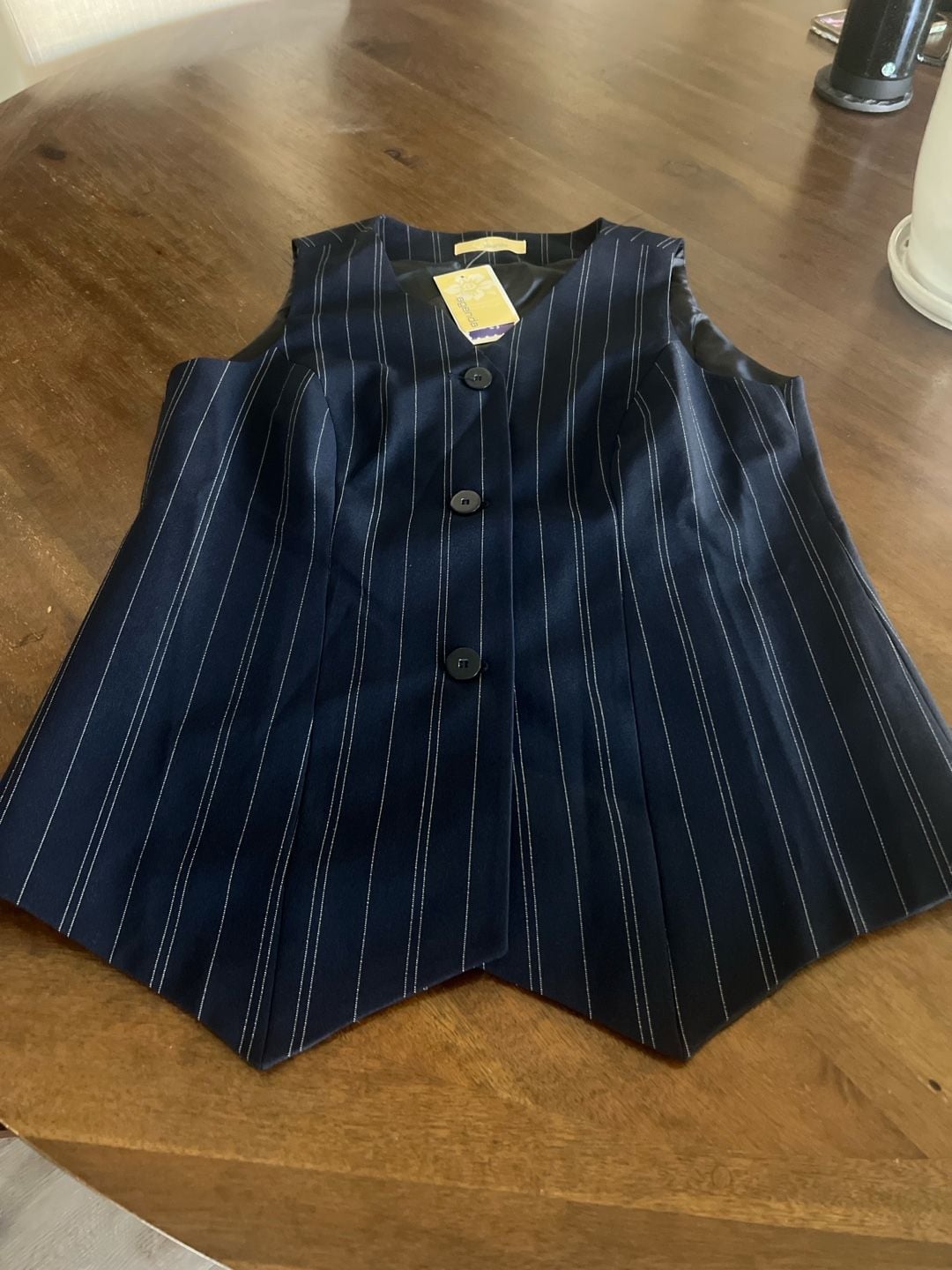 Agenda Women's Navy Blue Pinstripe Button-Up Tailored Waistcoat Vest 3