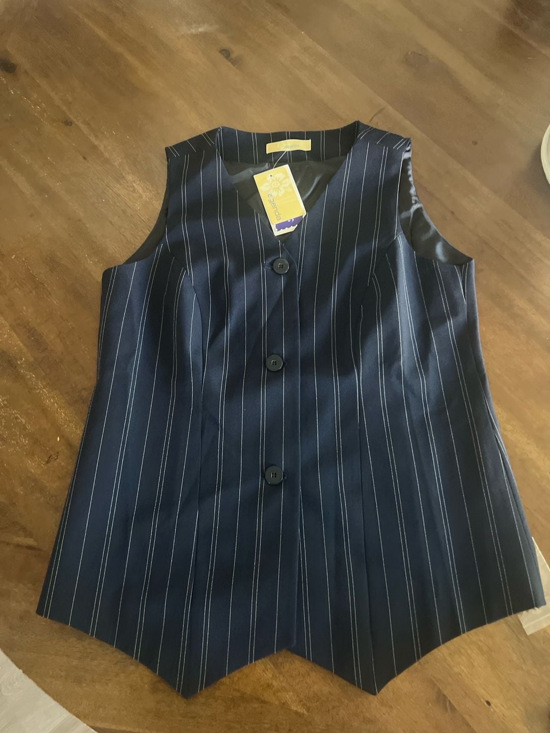 Agenda Women's Navy Blue Pinstripe Button-Up Tailored Waistcoat Vest 4