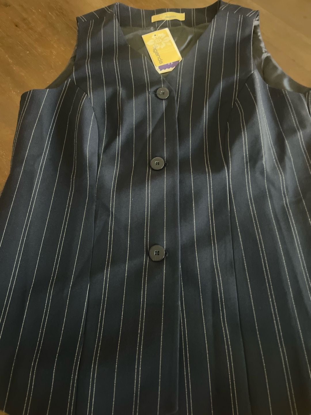 Agenda Women's Navy Blue Pinstripe Button-Up Tailored Waistcoat Vest 5