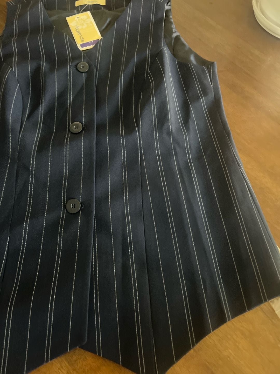 Agenda Women's Navy Blue Pinstripe Button-Up Tailored Waistcoat Vest 6