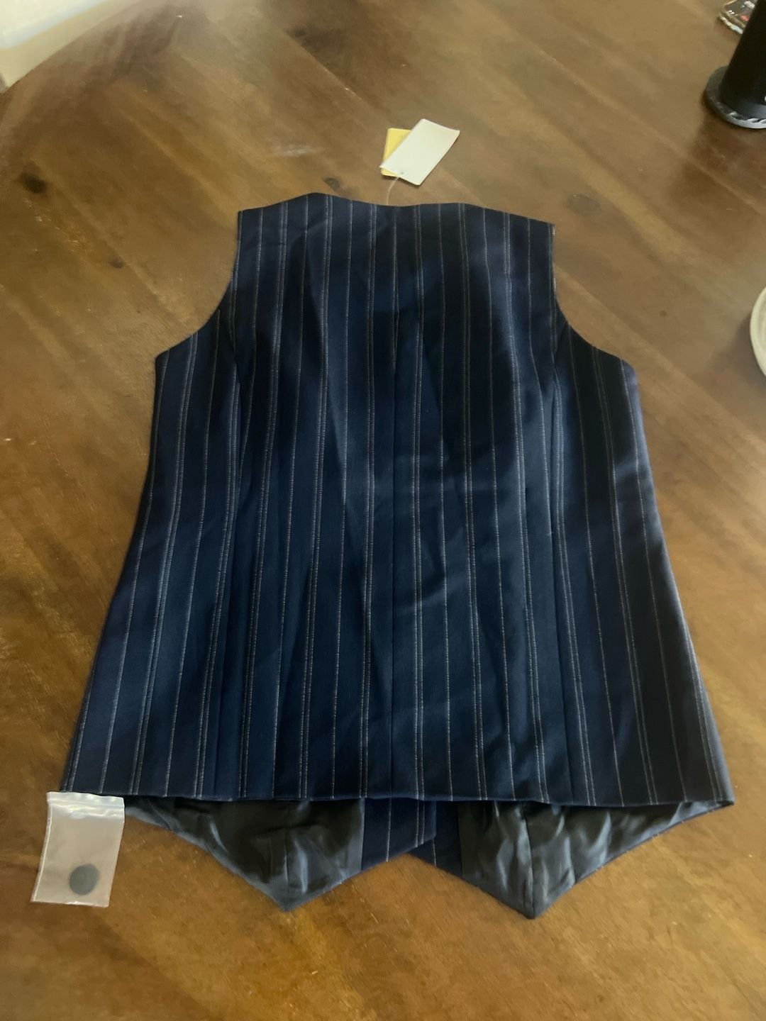 Agenda Women's Navy Blue Pinstripe Button-Up Tailored Waistcoat Vest 8
