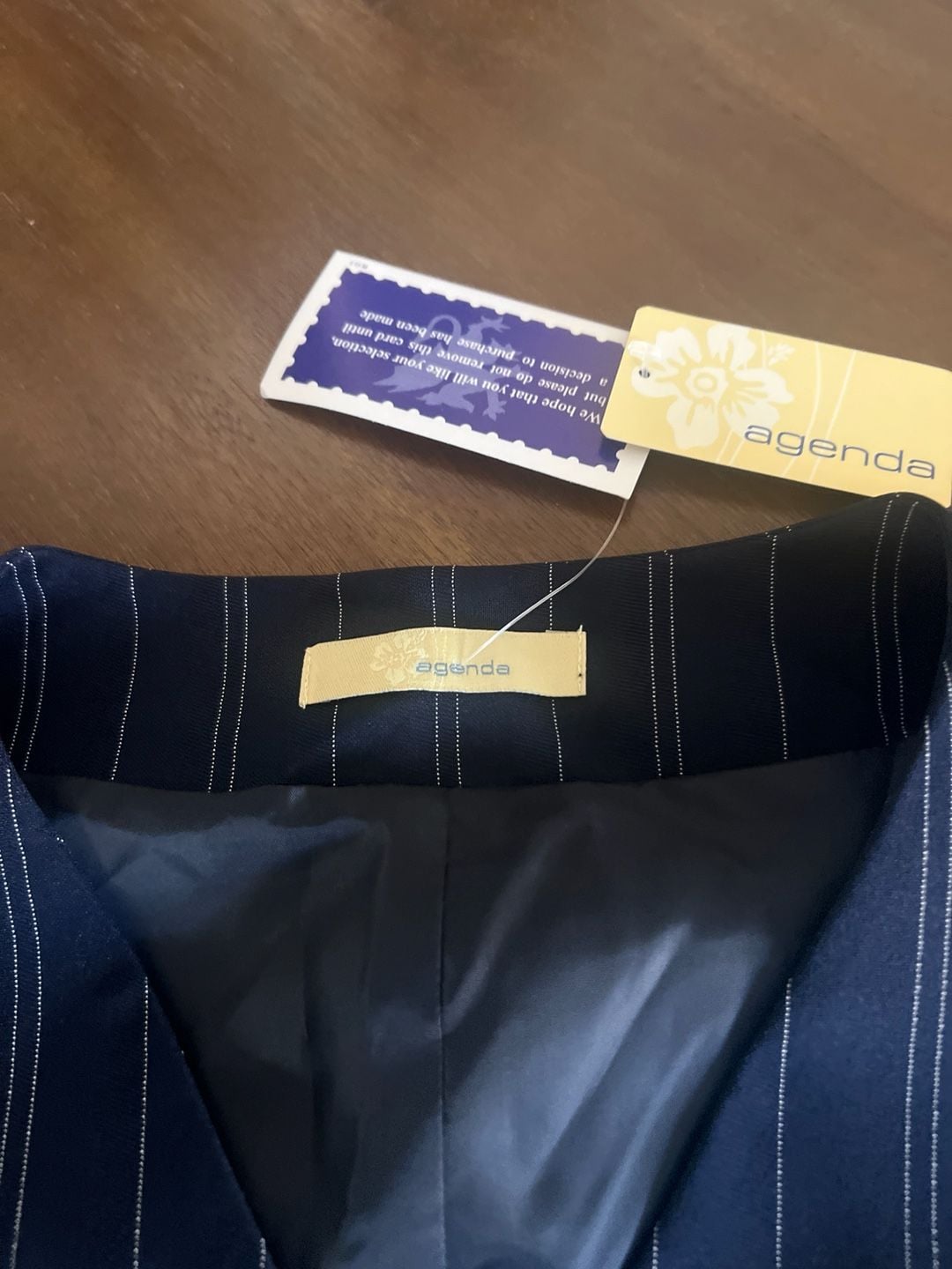 Agenda Women's Navy Blue Pinstripe Button-Up Tailored Waistcoat Vest 12
