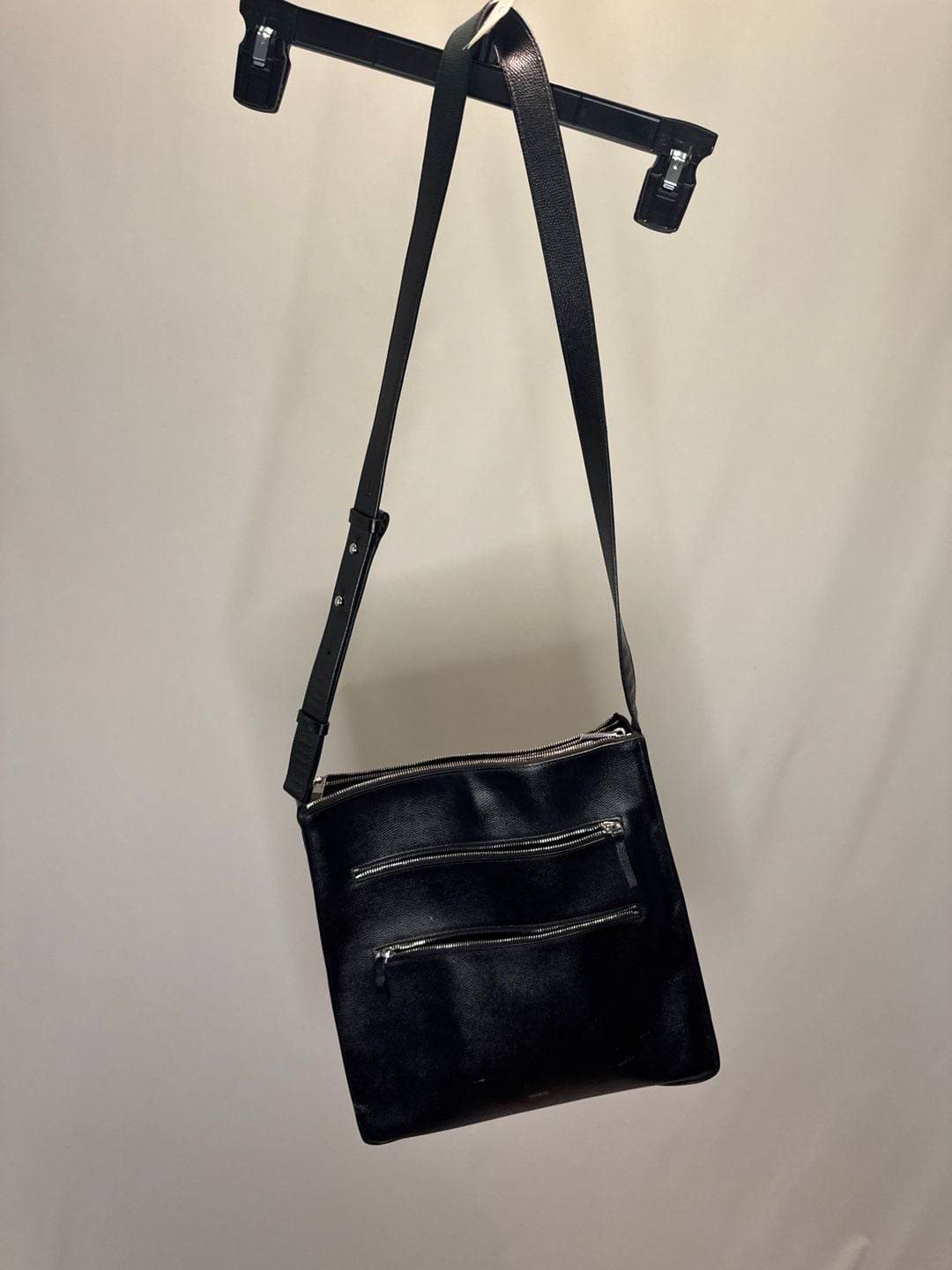 Vince Black Pebbled Leather Triple Zip Messenger Crossbody Bag 3