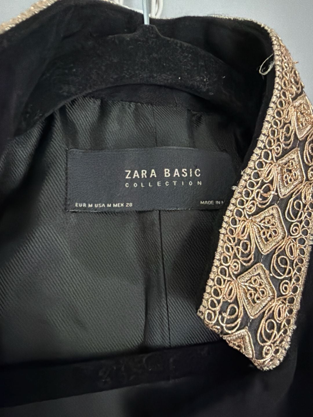 Zara Basic Black Military Style Blazer with Gold Embroidered Cuff and Collar 7