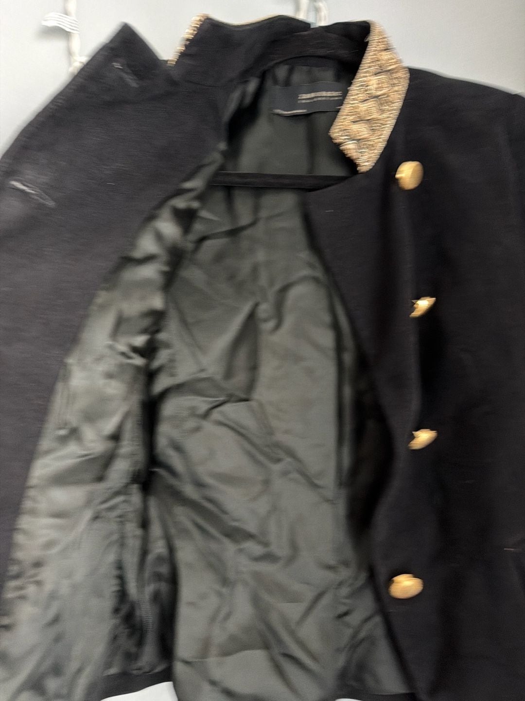 Zara Basic Black Military Style Blazer with Gold Embroidered Cuff and Collar 8