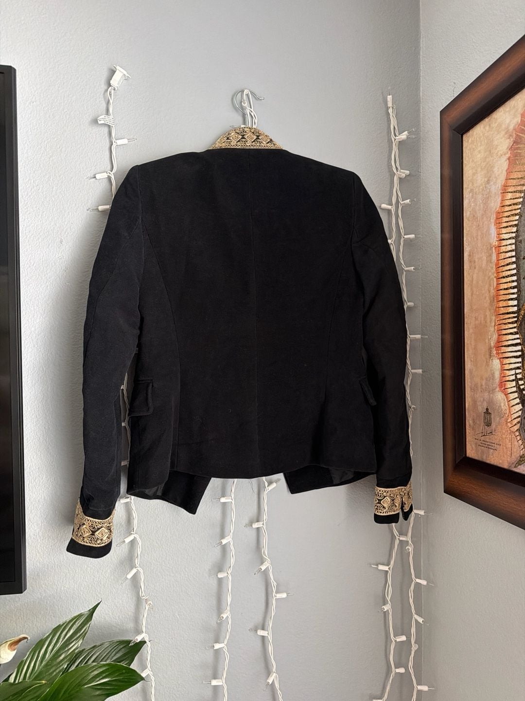 Zara Basic Black Military Style Blazer with Gold Embroidered Cuff and Collar 12