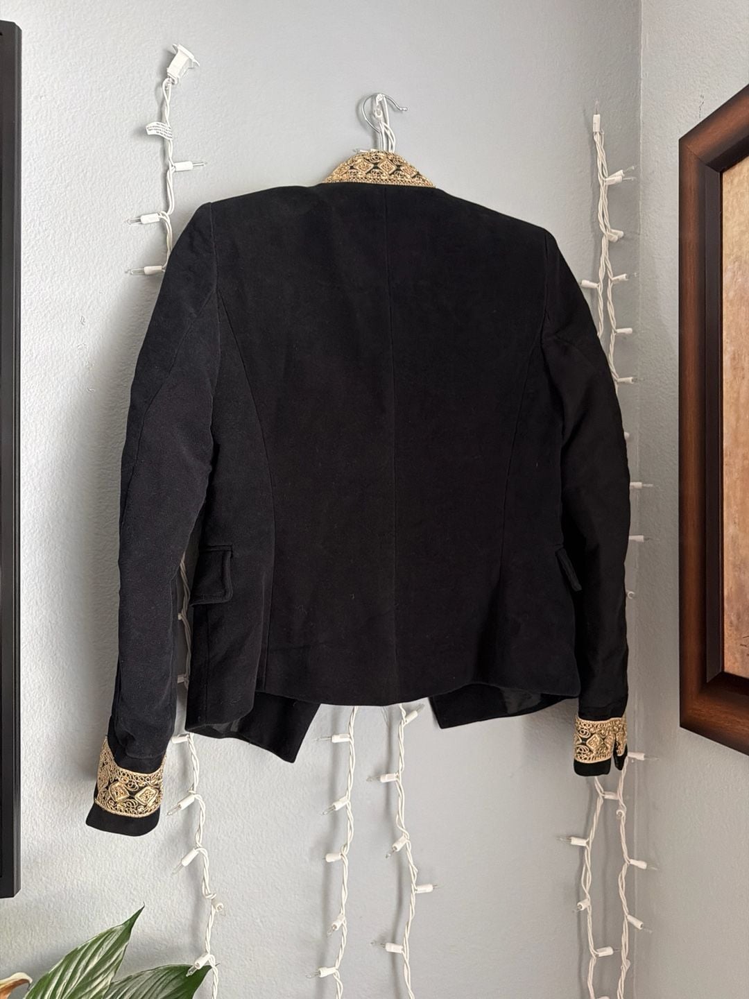 Zara Basic Black Military Style Blazer with Gold Embroidered Cuff and Collar 13