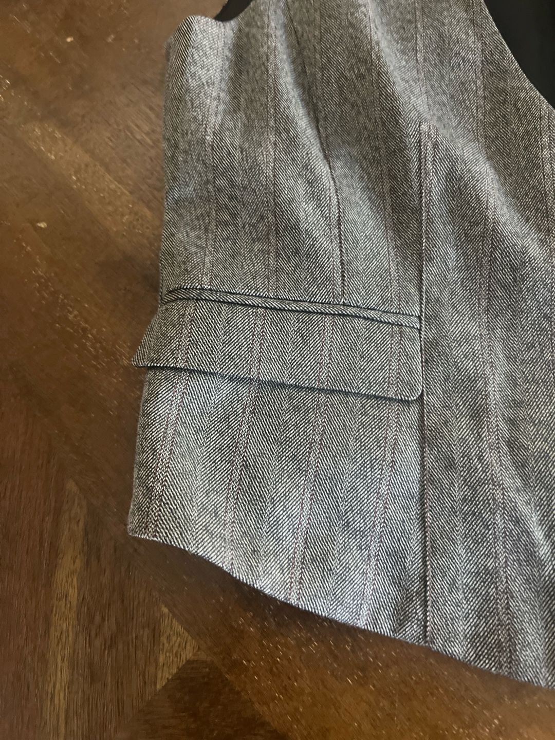 Vintage Caslon Women's Grey Herringbone Tweed Tailored Button Front Vest Waistcoat 7