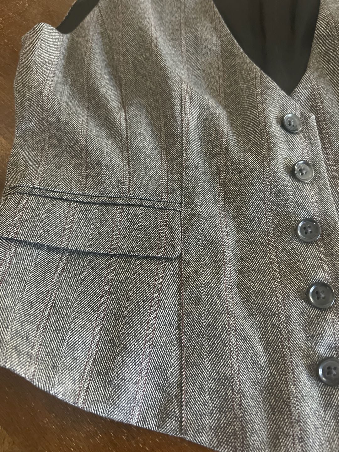 Vintage Caslon Women's Grey Herringbone Tweed Tailored Button Front Vest Waistcoat 9