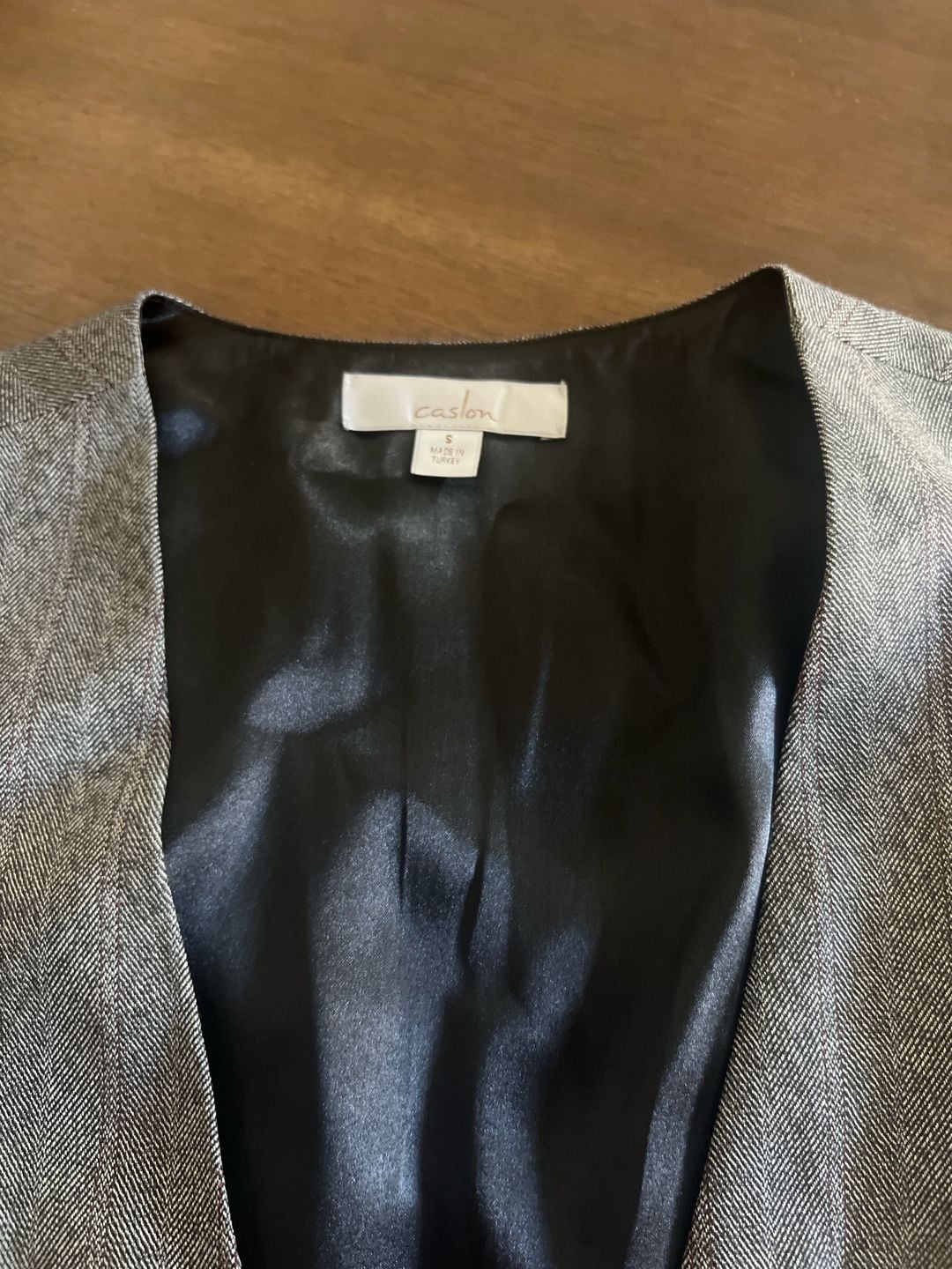Vintage Caslon Women's Grey Herringbone Tweed Tailored Button Front Vest Waistcoat 13