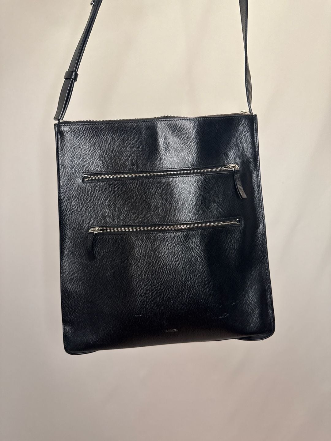 Vince Black Pebbled Leather Triple Zip Messenger Crossbody Bag 2