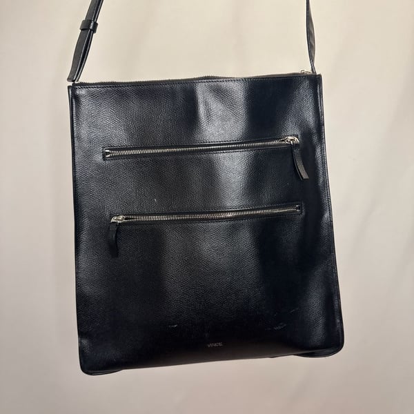 Vince Black Pebbled Leather Triple Zip Messenger Crossbody Bag