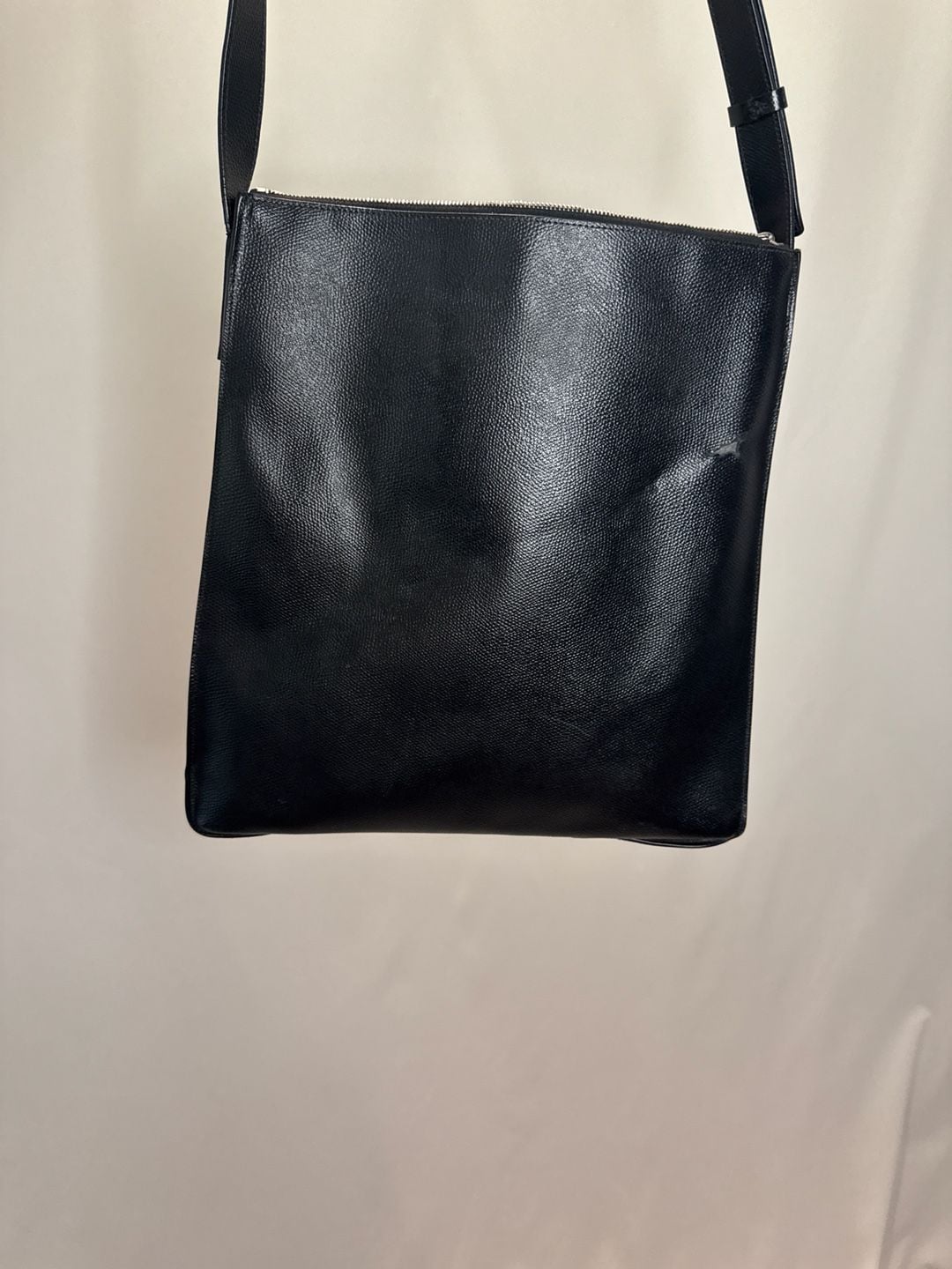 Vince Black Pebbled Leather Triple Zip Messenger Crossbody Bag 6