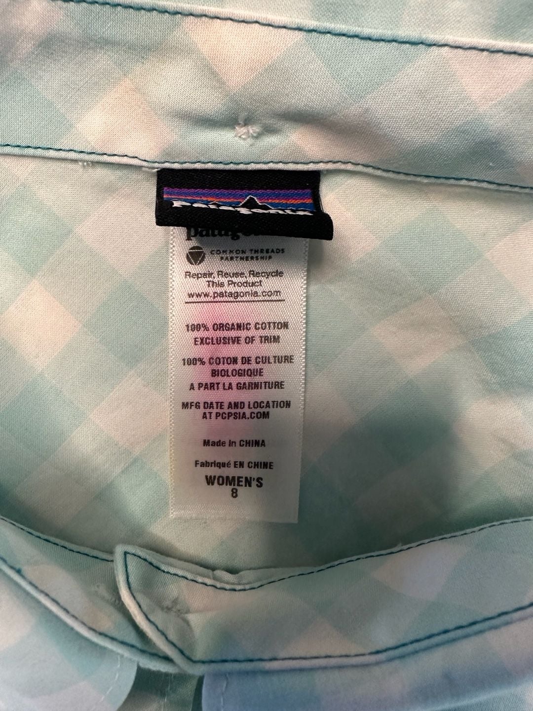 Patagonia Women's Long-Sleeved Brookgreen Gingham Shirt Organic Cotton Size 8 6