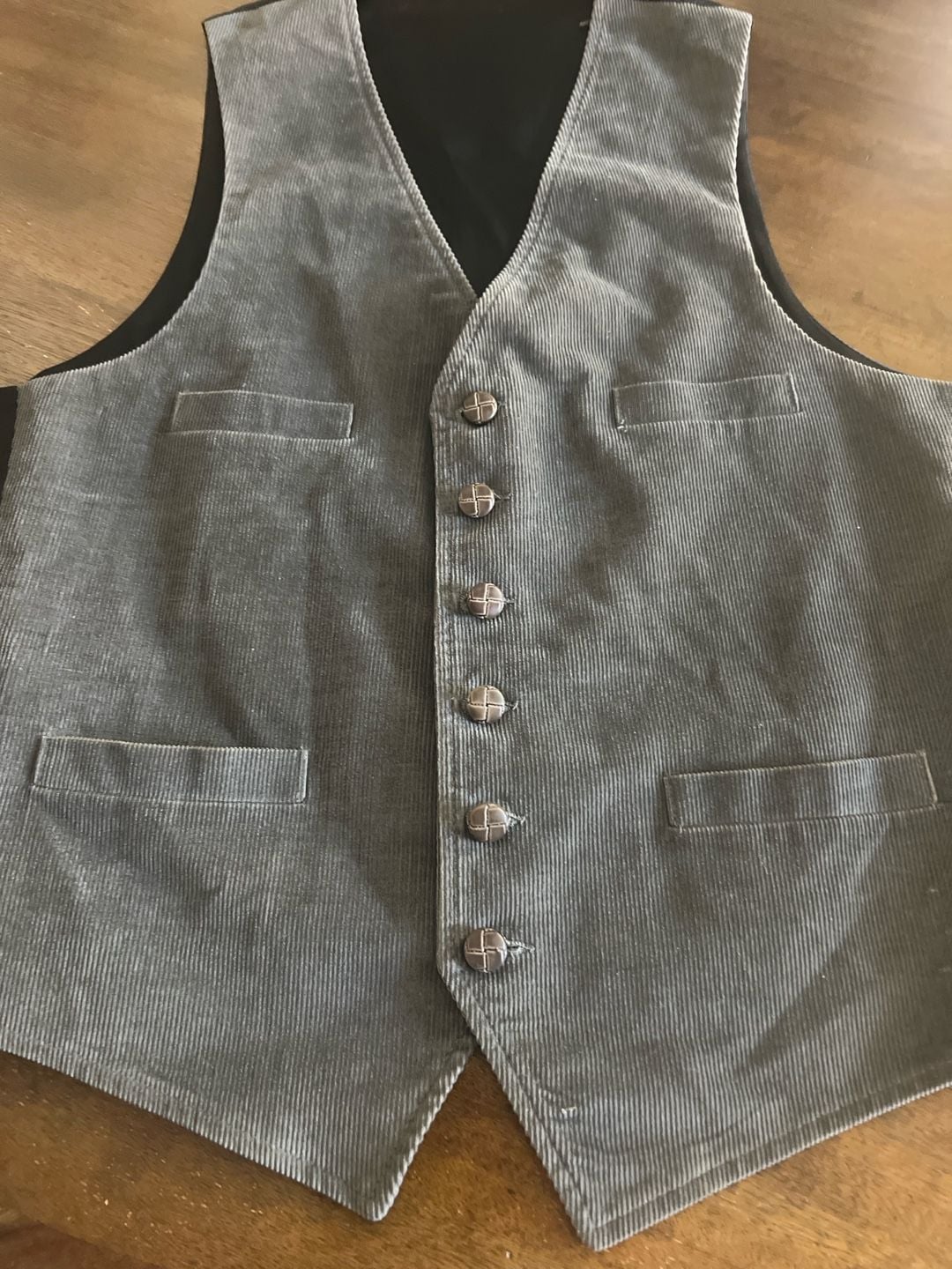 Vintage Corduroy Button Front Vest with Woven Leather Knots Buttons 2
