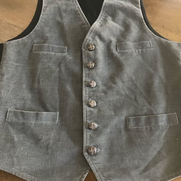 Vintage Corduroy Button Front Vest with Woven Leather Knots Buttons