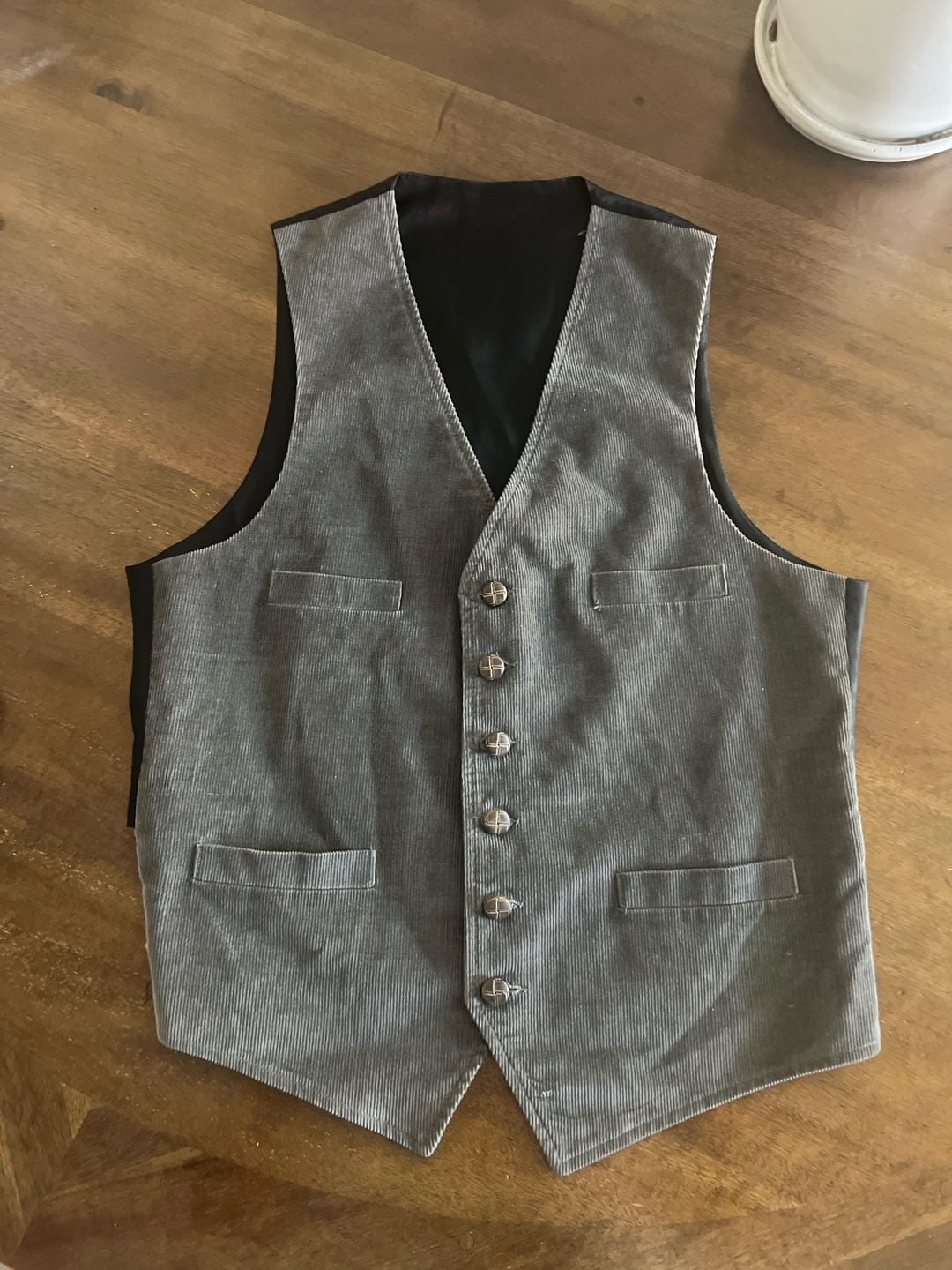 Vintage Corduroy Button Front Vest with Woven Leather Knots Buttons 3