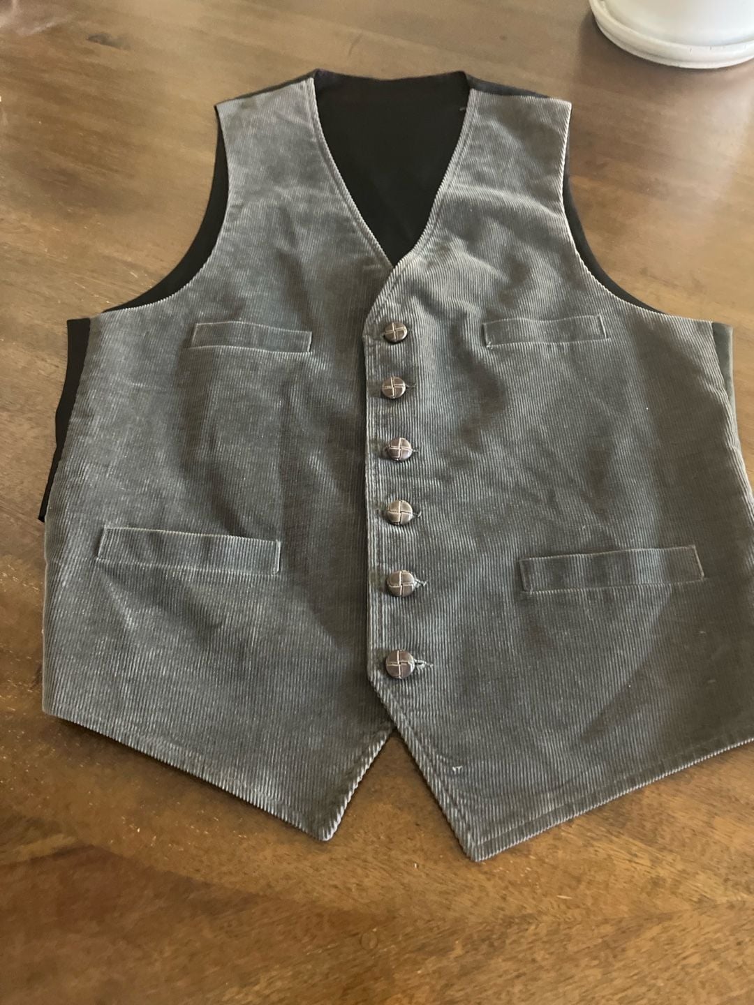 Vintage Corduroy Button Front Vest with Woven Leather Knots Buttons 4