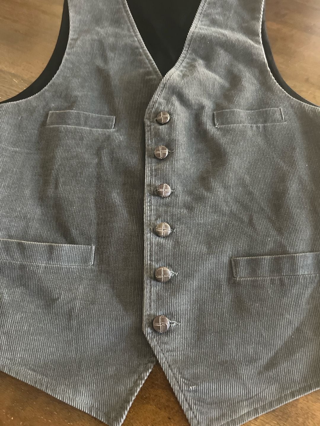 Vintage Corduroy Button Front Vest with Woven Leather Knots Buttons 5
