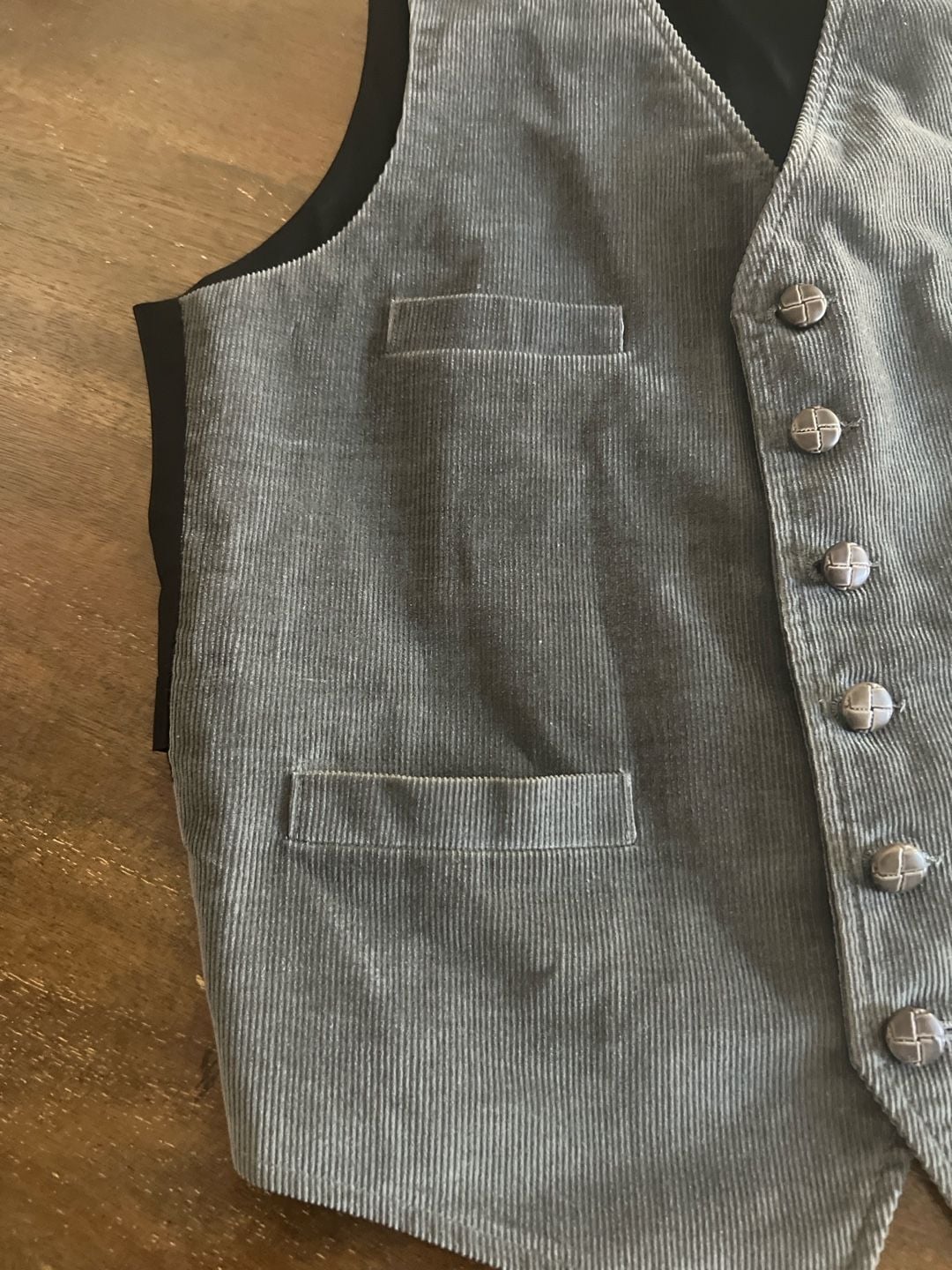 Vintage Corduroy Button Front Vest with Woven Leather Knots Buttons 6
