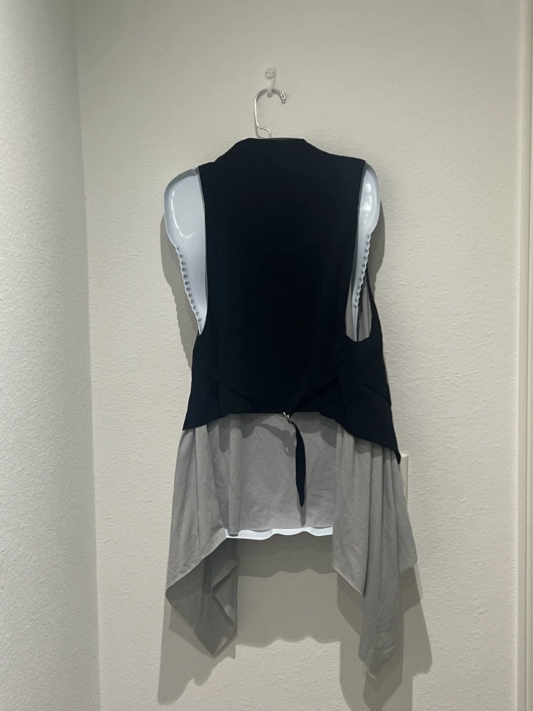 Not Forever Grey High Low Waterfall Swing Vest with Navy Trim 2