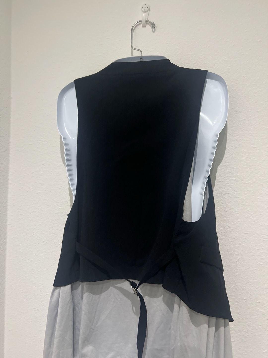 Not Forever Grey High Low Waterfall Swing Vest with Navy Trim 3