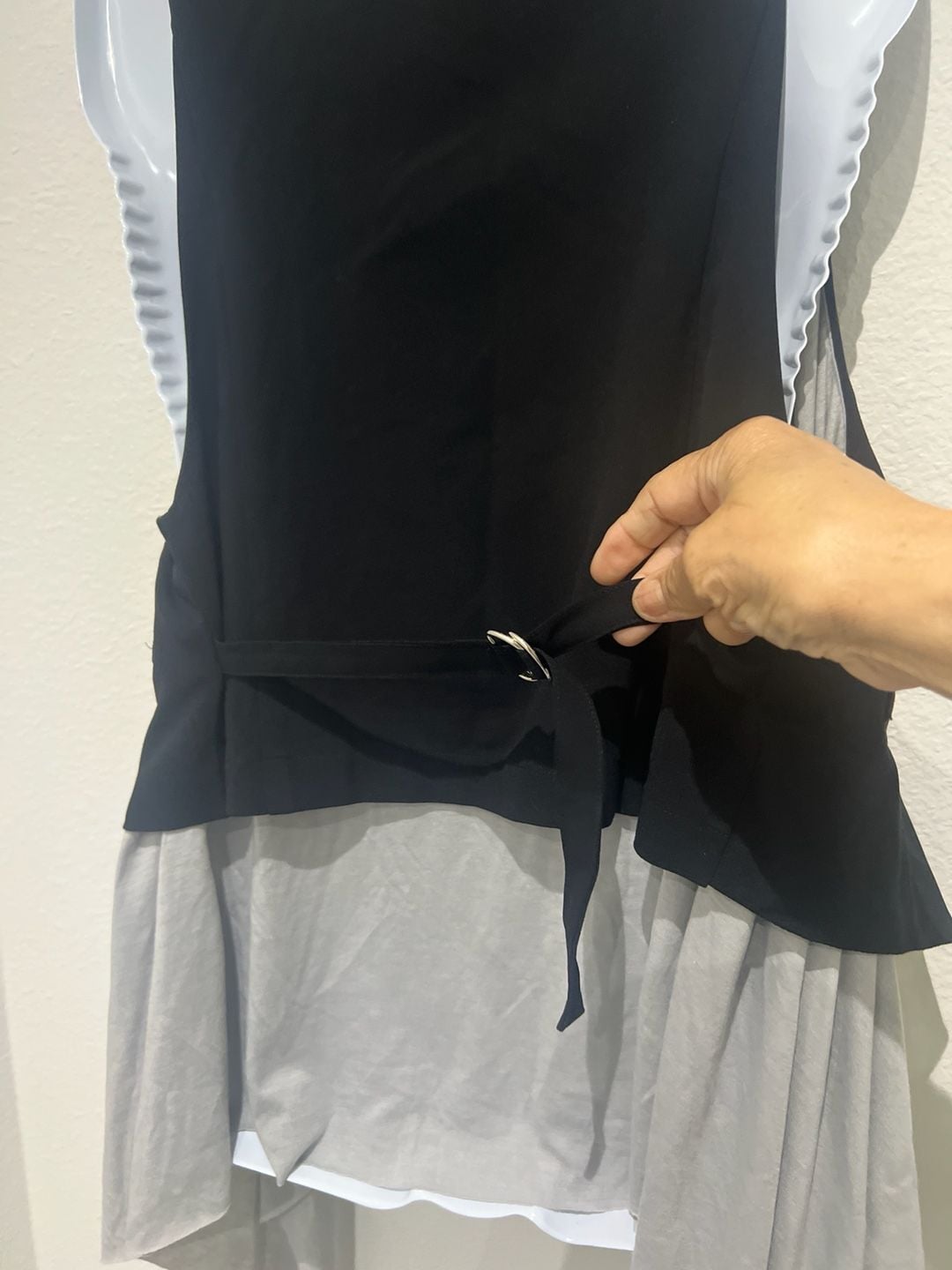 Not Forever Grey High Low Waterfall Swing Vest with Navy Trim 4