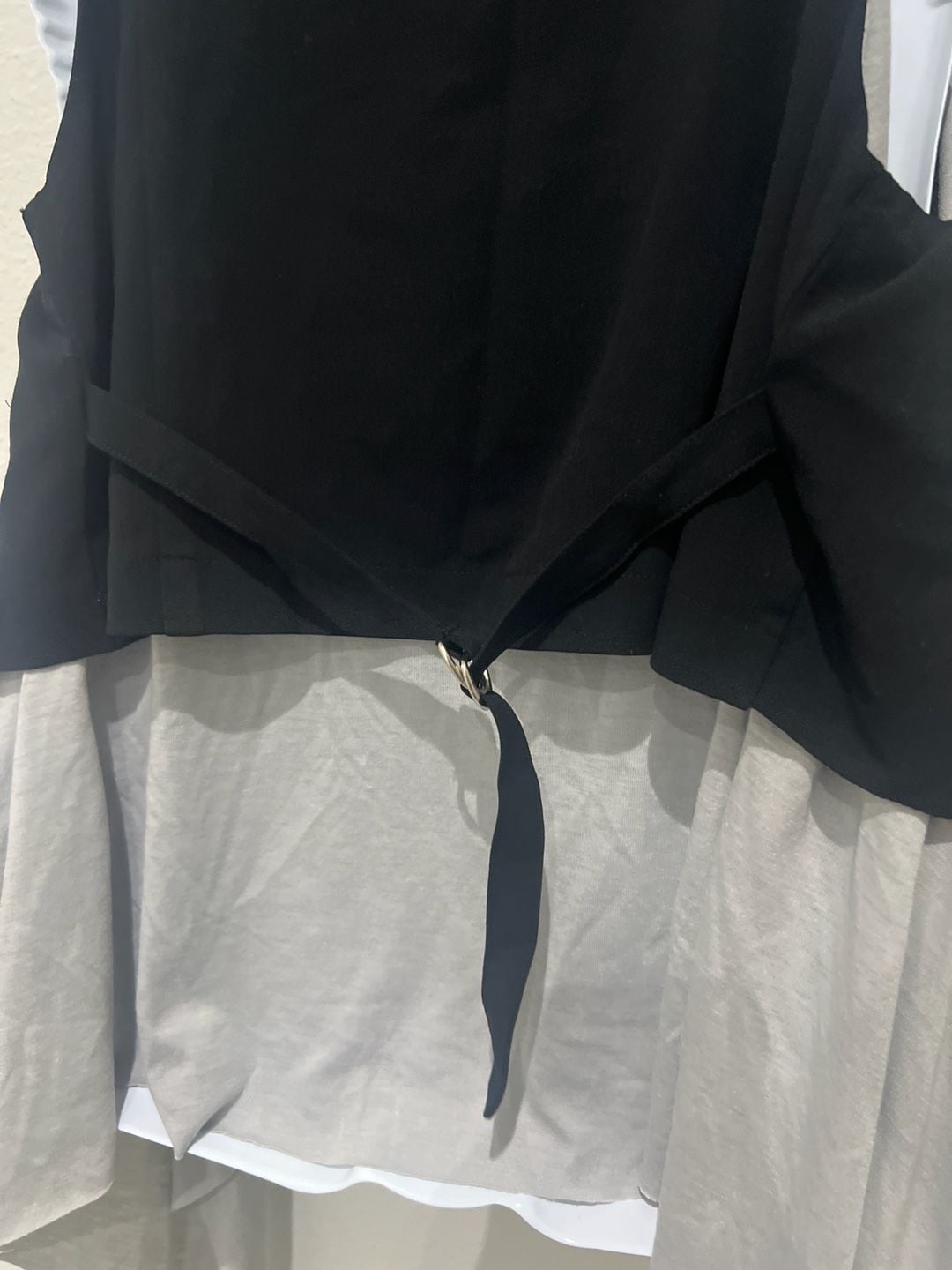 Not Forever Grey High Low Waterfall Swing Vest with Navy Trim 5