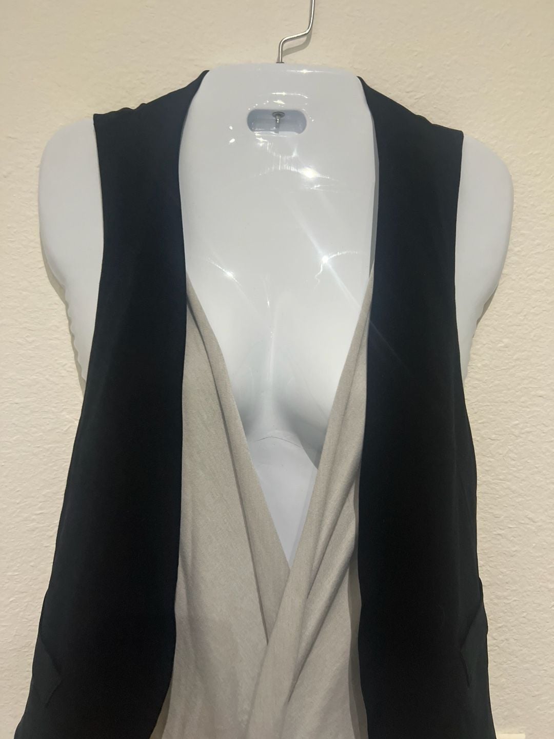 Not Forever Grey High Low Waterfall Swing Vest with Navy Trim 6