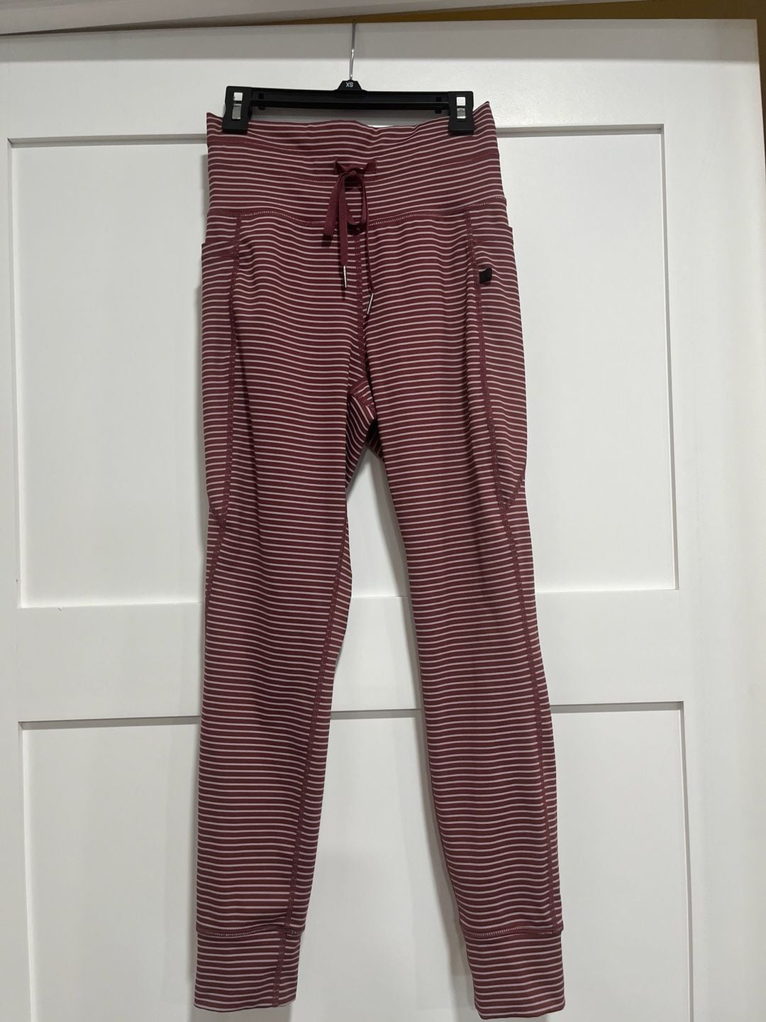 Women's High Waisted Drawstring Striped Yoga Leggings with Pockets - , 2