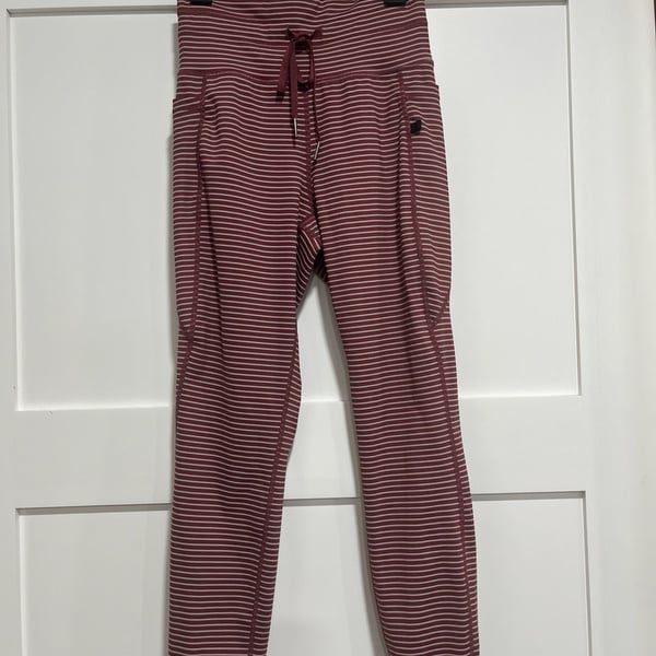 Women's High Waisted Drawstring Striped Yoga Leggings with Pockets - ,