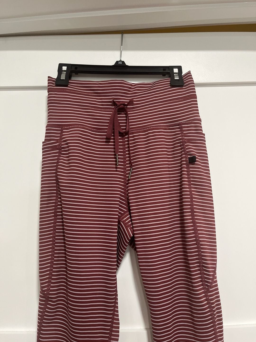 Women's High Waisted Drawstring Striped Yoga Leggings with Pockets - , 3