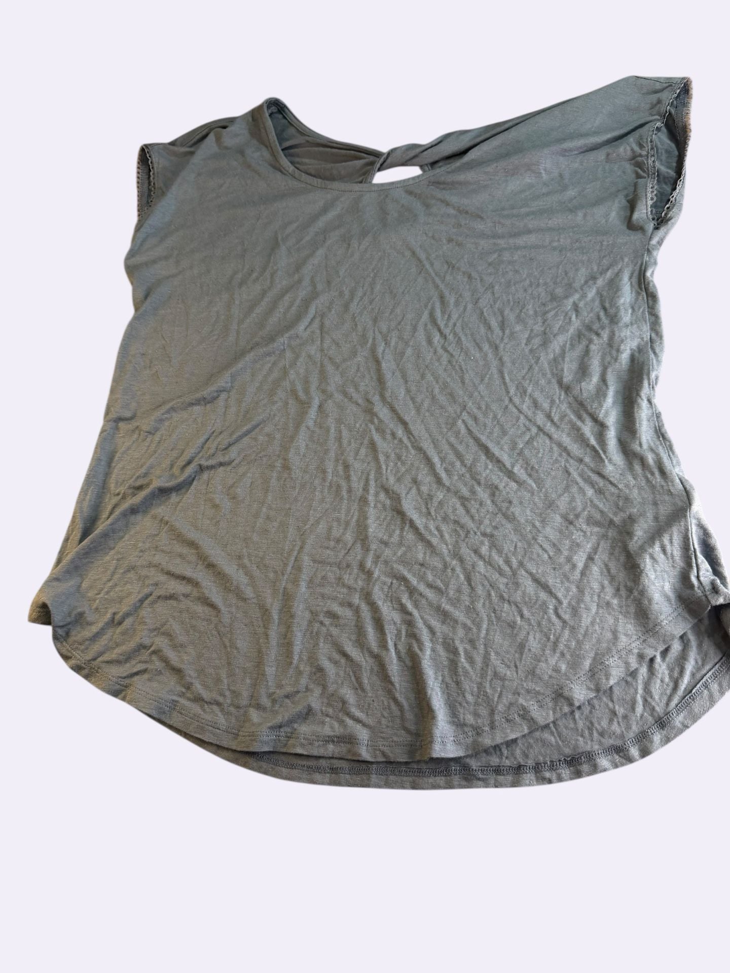 Bobeau Women's Blue Twist Back Linen Blend Short Sleeve Tee Size Small 2